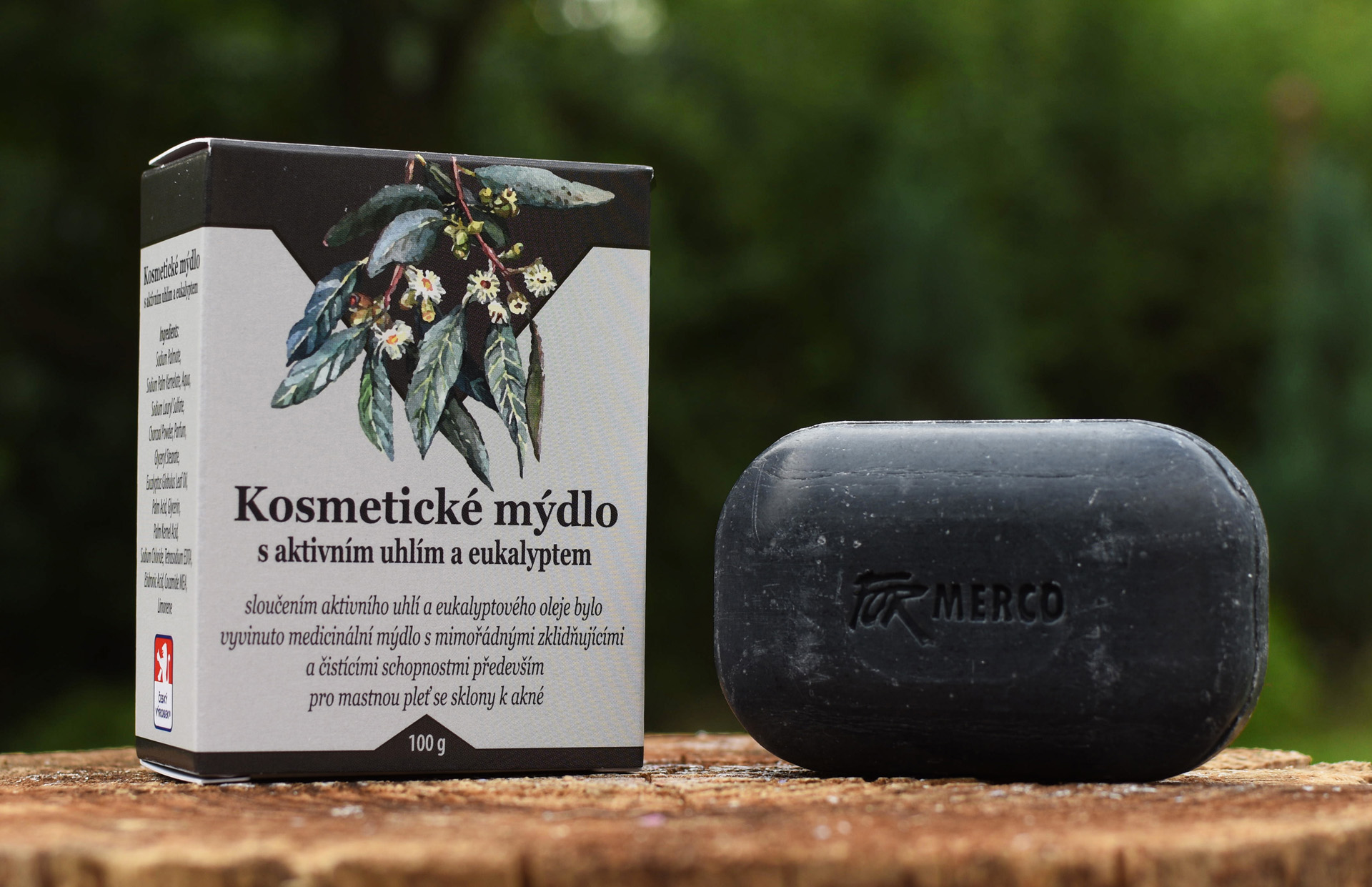 Kosmetické mýdlo s AKTIVNÍM UHLÍM a EUKALYPTEM (kód:19)